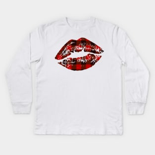 Buffalo plaid lips Kids Long Sleeve T-Shirt